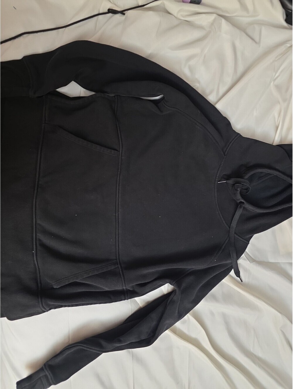 Athleta Cozy Karma Hoodie Womens Black Fleece Pullover Kangaroo Pocket